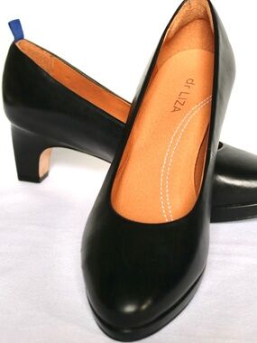 Dr Liza Sneaker Pump Black Leather Heel Women's 5.5 W Brazil